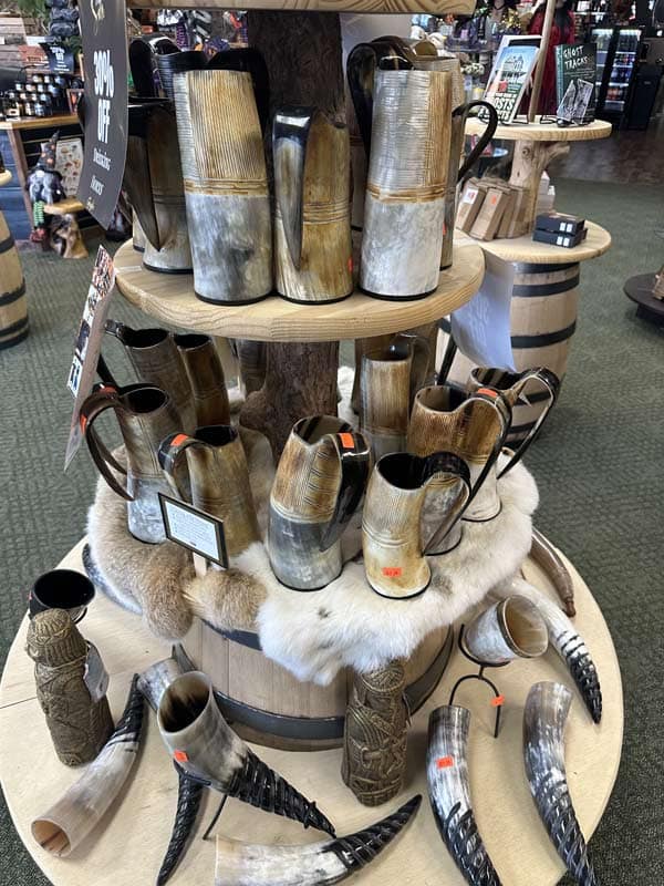 drinking-horns-conjuring-tree A tower of viking drinking gourds made from antler